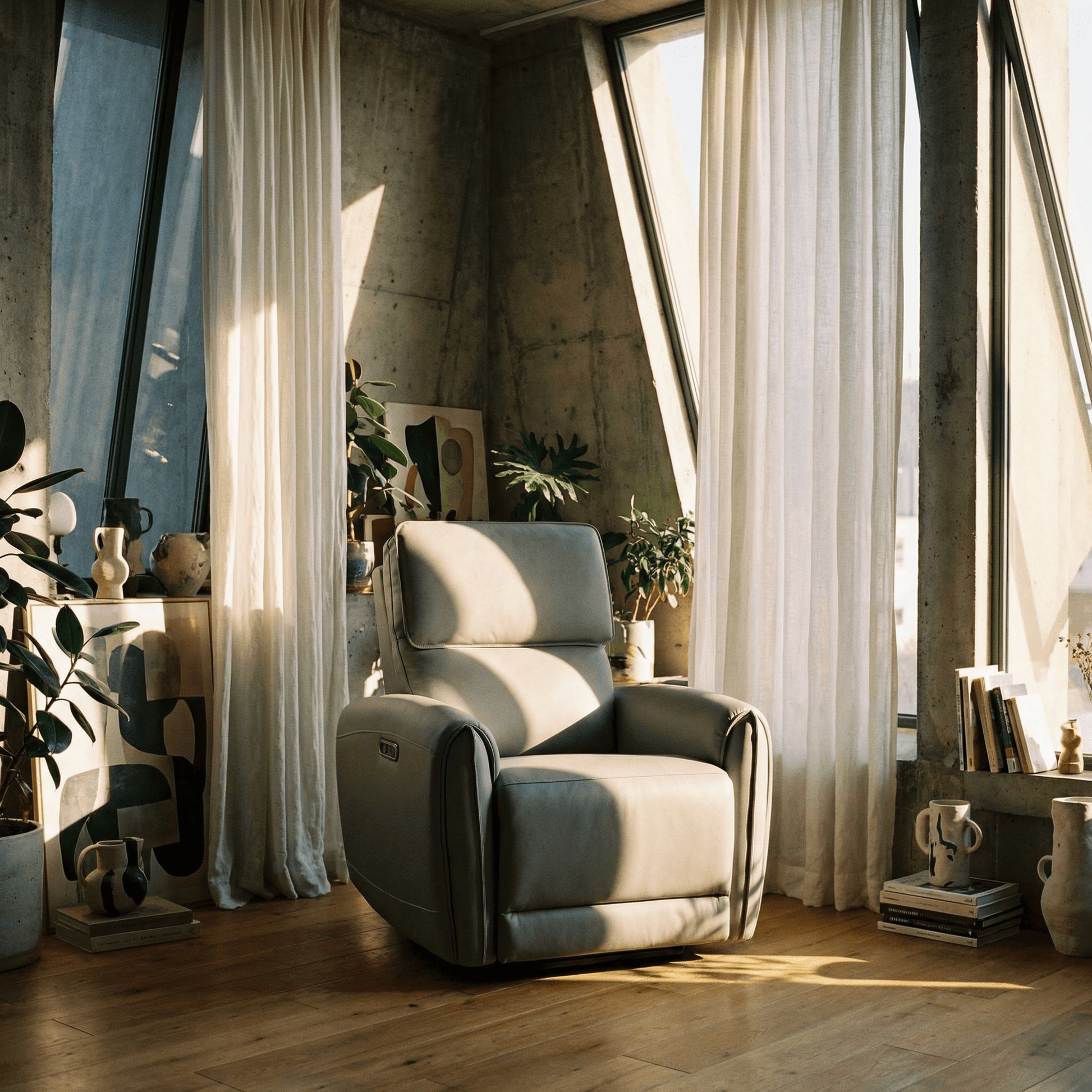 Gray PU Leather Power Recliner Chair with USB Port – Modern Motion Lounge Chair in stylish living room setting.