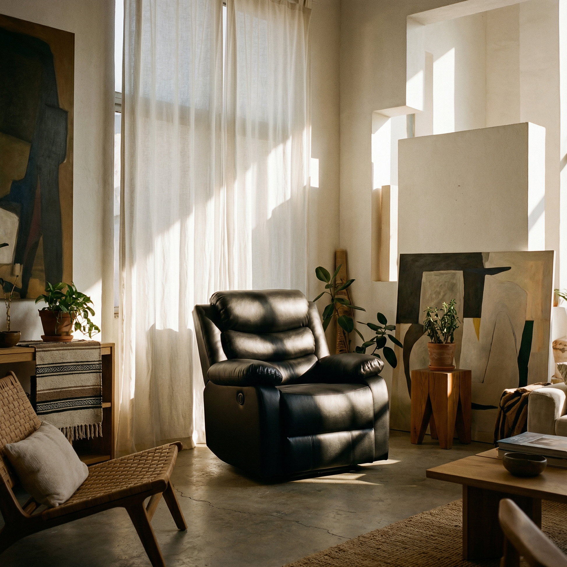 Eilbra PU Leather Power Recliner Chair – Modern Motion Recliner (2 Colors) featured in modern living room with natural light.