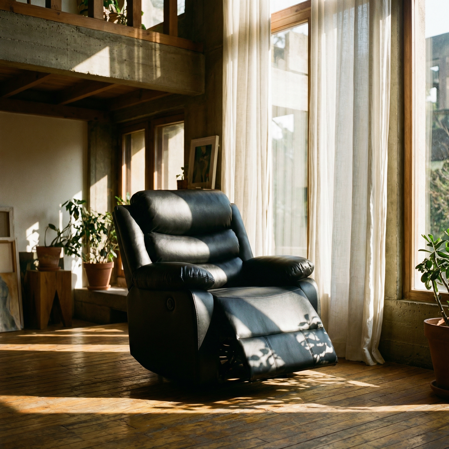 Eilbra PU Leather Power Recliner Chair – Modern Motion Recliner (2 Colors) in a bright, stylish living room setting.