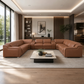 161" Chestnut Italian Leather Power Reclining U-Shaped 10-Piece Sectional with Console, USB Ports & Top Grain Leather