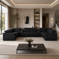 174" Black Top Grain Leather Power Reclining U-Shaped Modular Sectional with Console & USB Ports