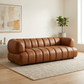 Jasmin Channel Tufted Leather Sofa – 90” Modern Genuine Leather Couch (Brown)