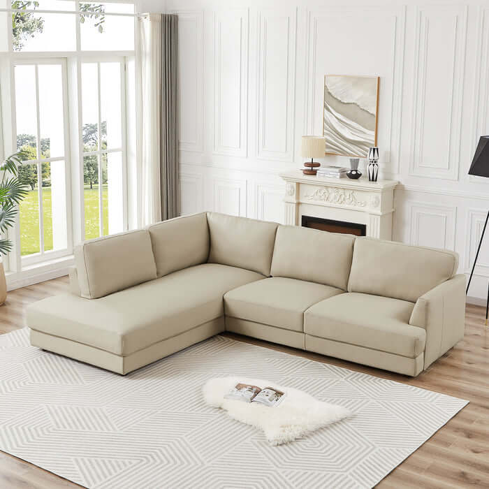 Glander Leather Sectional Chaise Sofa – in room setting