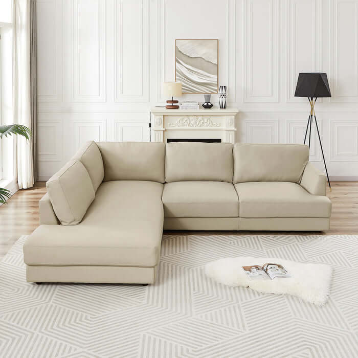 Glander Leather Sectional Chaise Sofa in Beige – in room setting