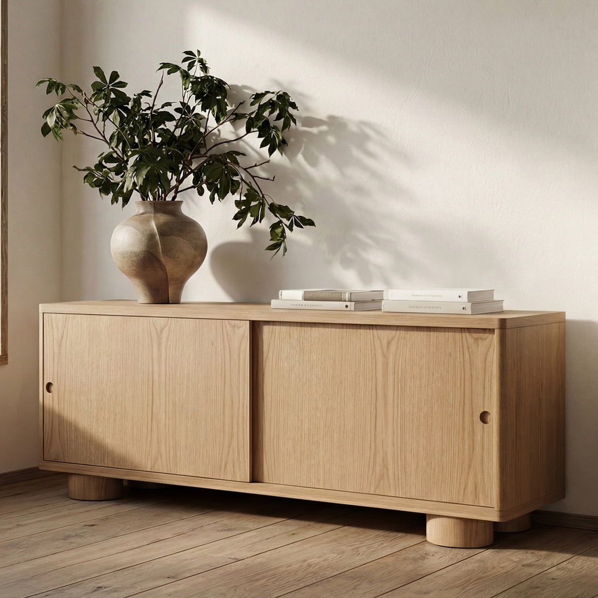 Hobbs Media Unit – 60" Oak Veneer Media Unit with Sliding Doors (10)