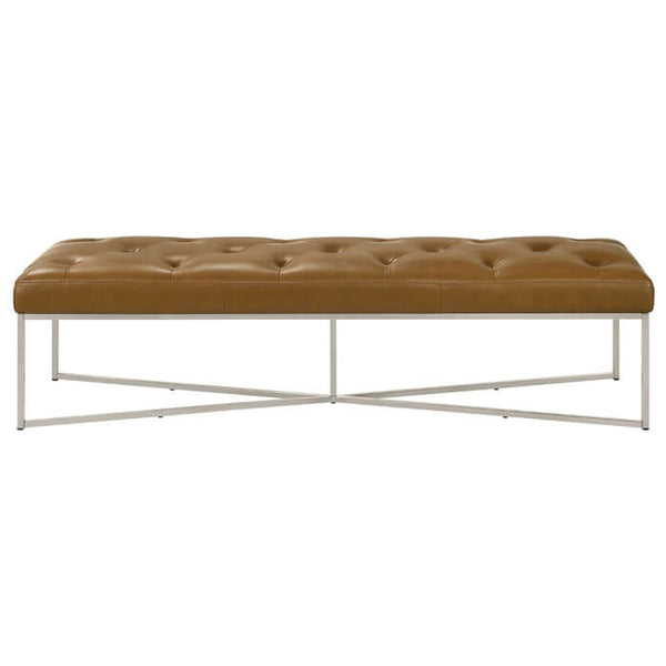 Harper Tufted Tan Leather Upholstered Bench 60