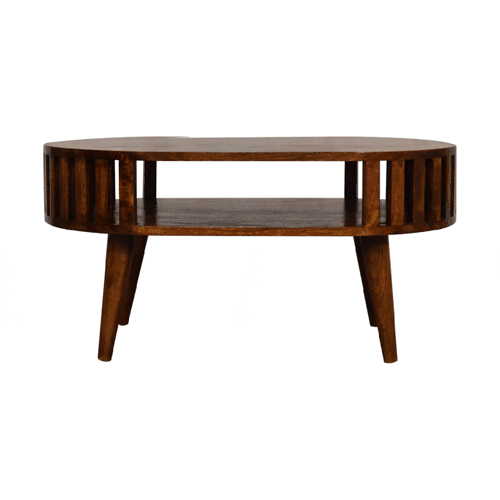 Ariella Solid Wood Slatted Coffee Table, Chestnut or Oak 32" - Revel Sofa 