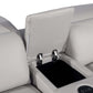 Light Gray Italian Leather Power Reclining U Shaped Eight Piece Corner Sectional With Console storage compartment view.