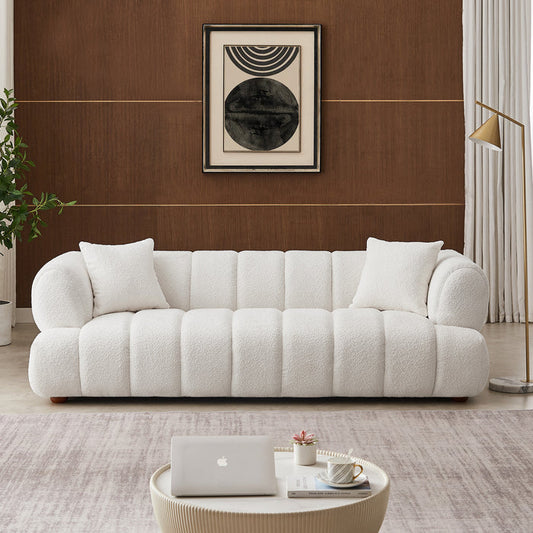 Jasmin Channel Tufted Cream Boucle Sofa 90”
