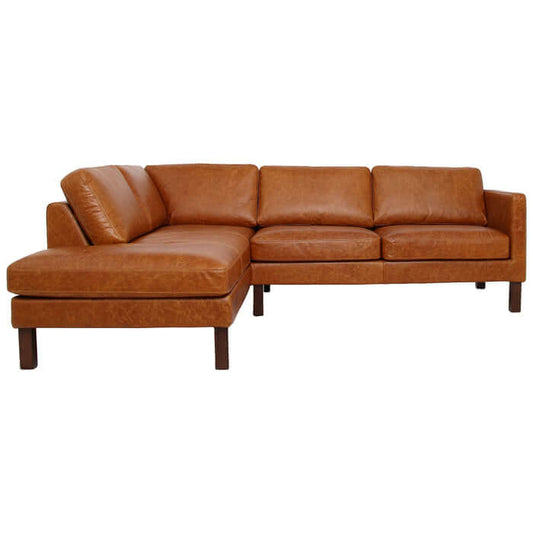 Juno Cognac Buffalo Leather L Shape Sofa Chaise Sectional 99"