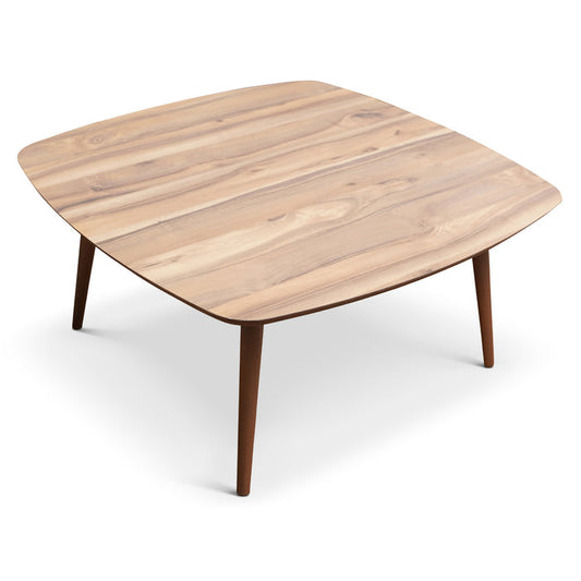 Kalen Solid Wood Coffee Table – 35.5” Square Walnut Center Table (Mid-Century Modern) with a warm wood finish.