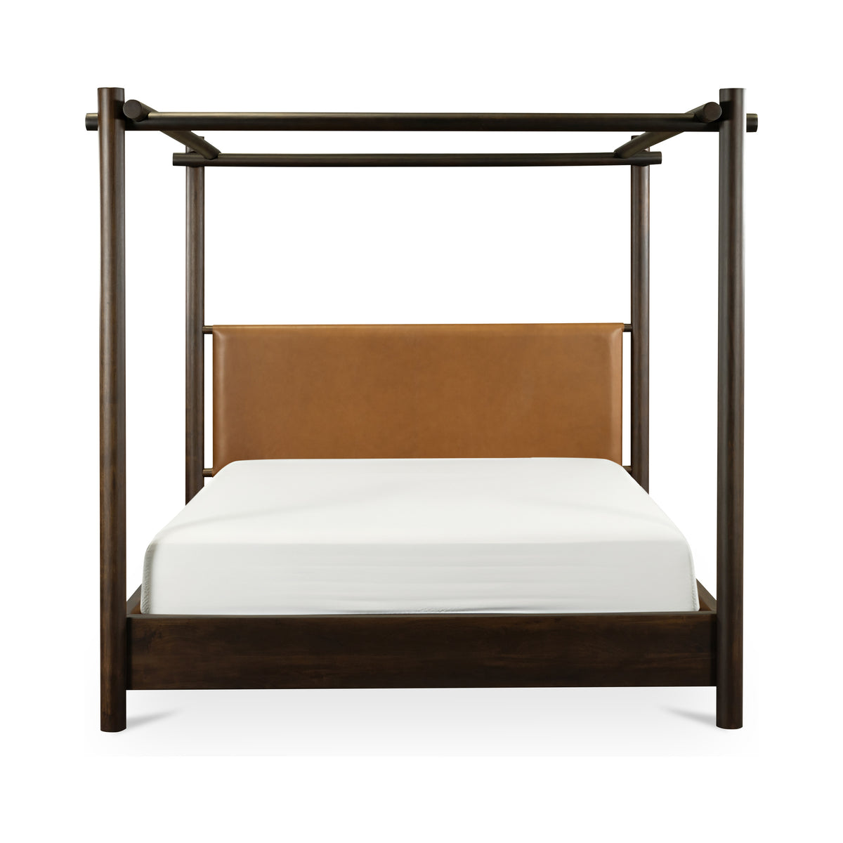 Devin Canopy Bed – 72.5" Queen and 88.5" King Leather and Acacia Bed (1)