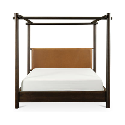 Devin Canopy Bed – 72.5" Queen and 88.5" King Leather and Acacia Bed (1)