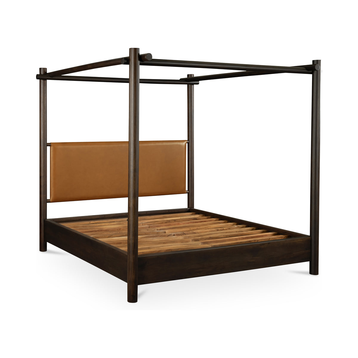 Devin Canopy Bed – 72.5" Queen and 88.5" King Leather and Acacia Bed (16)