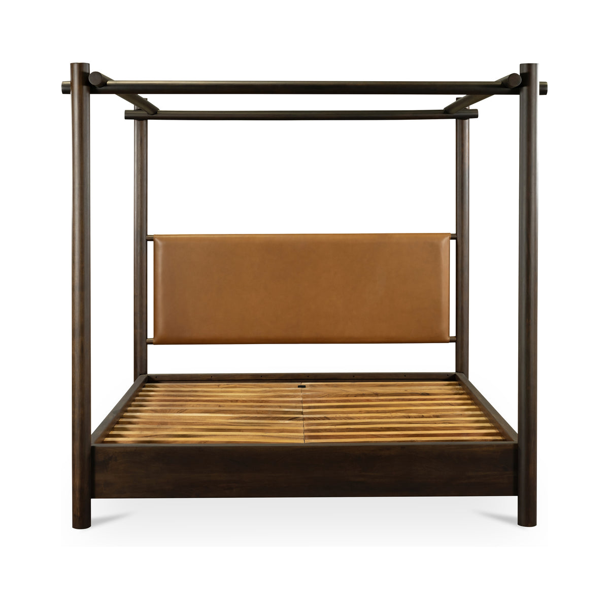Devin Canopy Bed – 72.5" Queen and 88.5" King Leather and Acacia Bed (15)