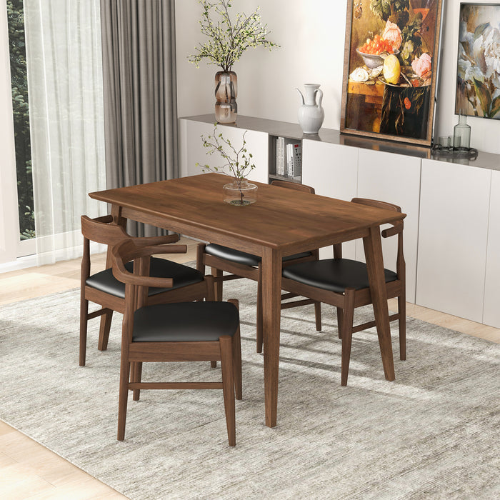 Levi MCM Walnut Dining Table – Rectangular Solid Wood Table (3 Sizes, 2 Colors) in a modern dining room setting.