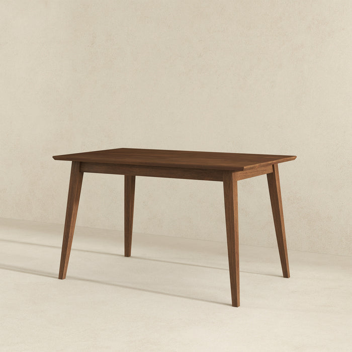 Levi MCM Walnut Dining Table – Rectangular Solid Wood Table (3 Sizes, 2 Colors) in a modern setting.
