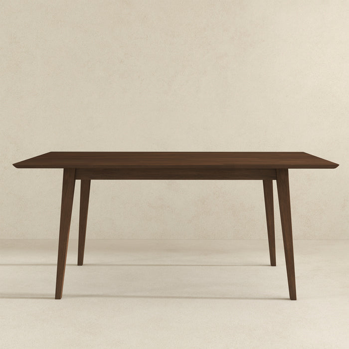 Levi MCM Walnut Dining Table – Rectangular Solid Wood Table (3 Sizes, 2 Colors) in a modern setting.