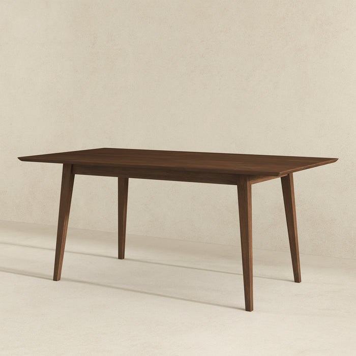 Levi MCM Walnut Dining Table – Rectangular Solid Wood Table (3 Sizes, 2 Colors) in a stylish setting.