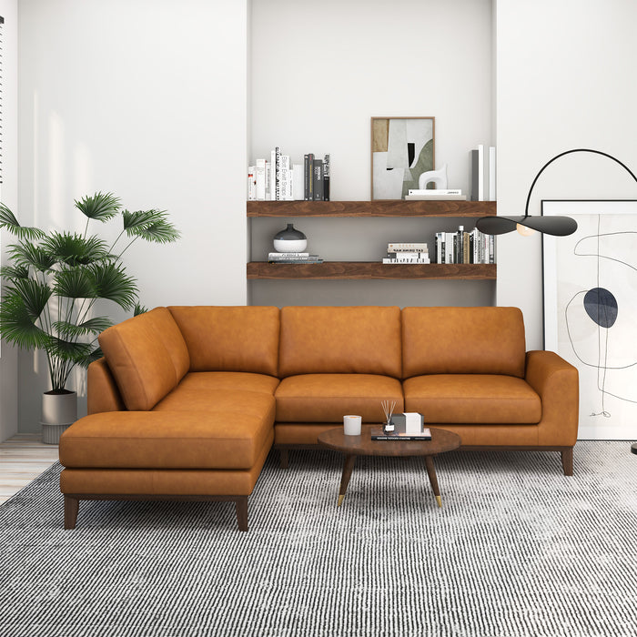Modern Leather Chaise Sofa Sectional 97" – London MCM Italian Leather Sectional in a stylish living room setting.