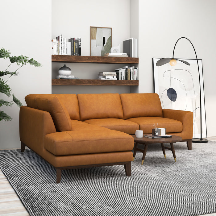 Modern Leather Chaise Sofa Sectional 97" – London MCM Italian Leather Sectional in a stylish living room setting.