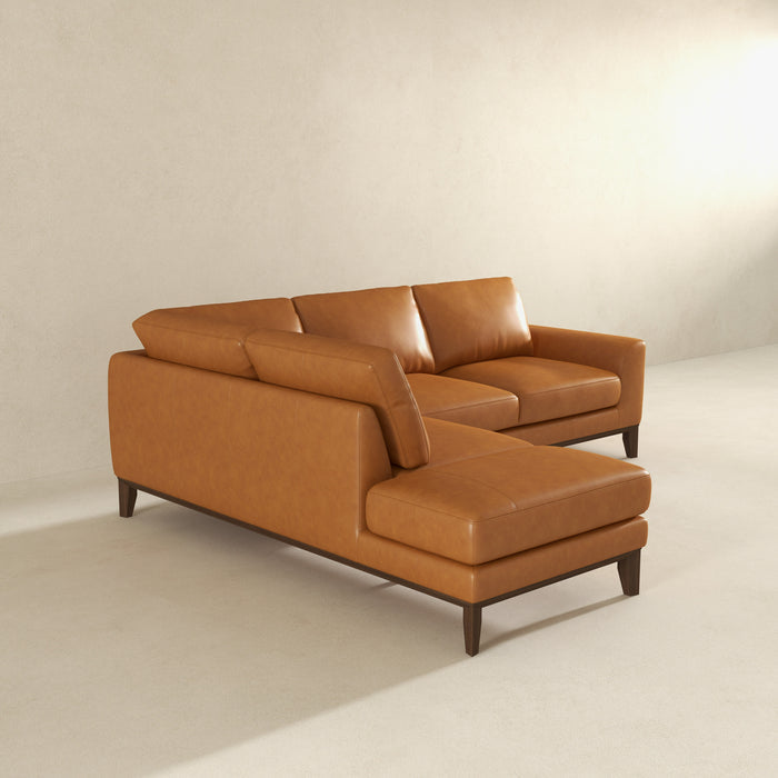 Modern Leather Chaise Sofa Sectional 97" – London MCM Italian Leather Sectional in rich tan leather