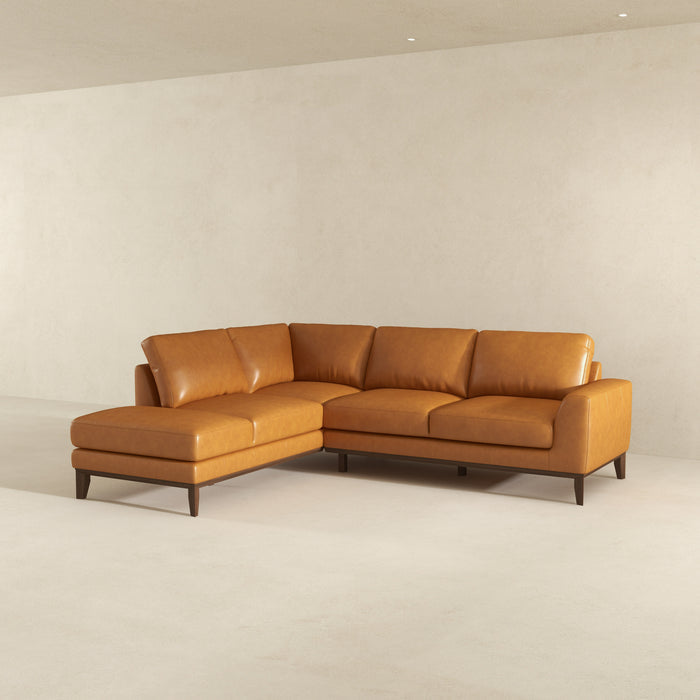 Modern Leather Chaise Sofa Sectional 97" – London MCM Italian Leather Sectional in a warm orange finish.