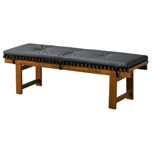 Lucia Upholstered Black Leather Solid Wood Bench 59"