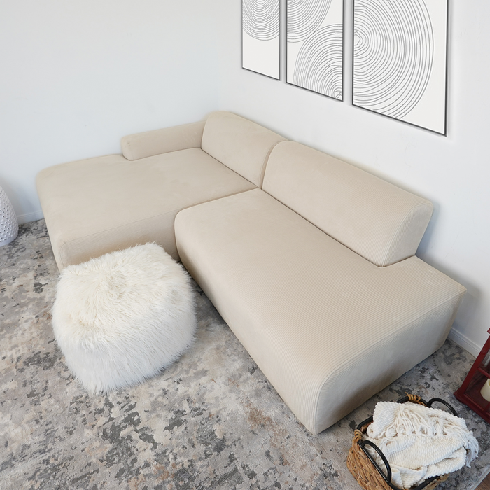 Contemporary Corduroy Chaise Sofa Sectional 102” – Mar Modern L-Shape Corduroy Couch (3 Colors) in beige