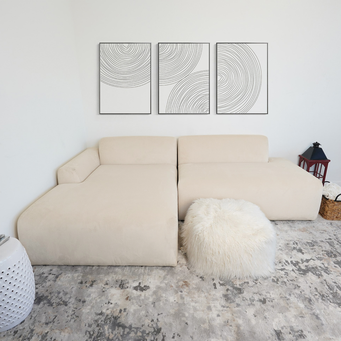 Contemporary Corduroy Chaise Sofa Sectional 102” – in room setting