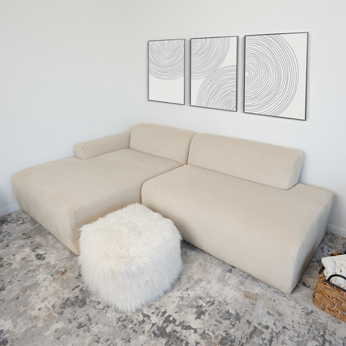 Contemporary Corduroy Chaise Sofa Sectional 102” – in room setting