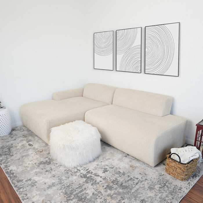 Contemporary Corduroy Chaise Sofa Sectional 102” – Mar Modern L-Shape Corduroy Couch (3 Colors) in a cozy living room.