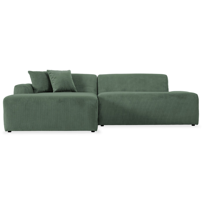 Contemporary Corduroy Chaise Sofa Sectional 102” – Mar Modern L-Shape Corduroy Couch (3 Colors), green fabric upholstery.