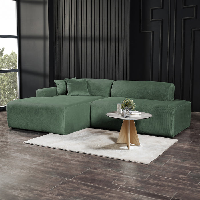 Contemporary Corduroy Chaise Sofa Sectional 102” – Mar Modern L-Shape Corduroy Couch (3 Colors) in green