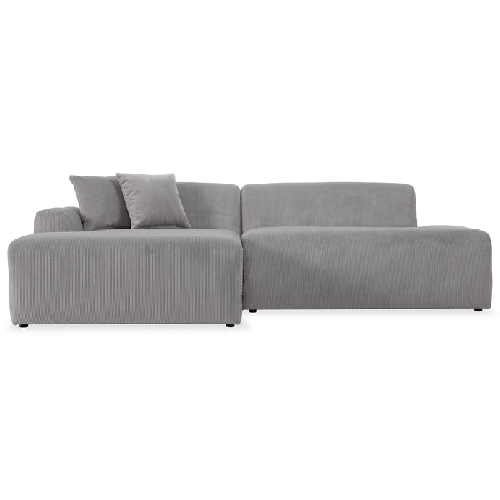 Contemporary Corduroy Chaise Sofa Sectional 102” – Mar Modern L-Shape Corduroy Couch (3 Colors) in grey fabric.