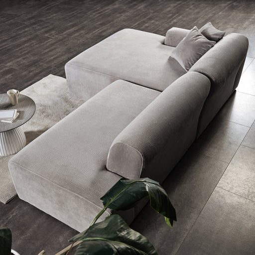 Contemporary Corduroy Chaise Sofa Sectional 102” – Mar Modern L-Shape Corduroy Couch (3 Colors) in light gray.