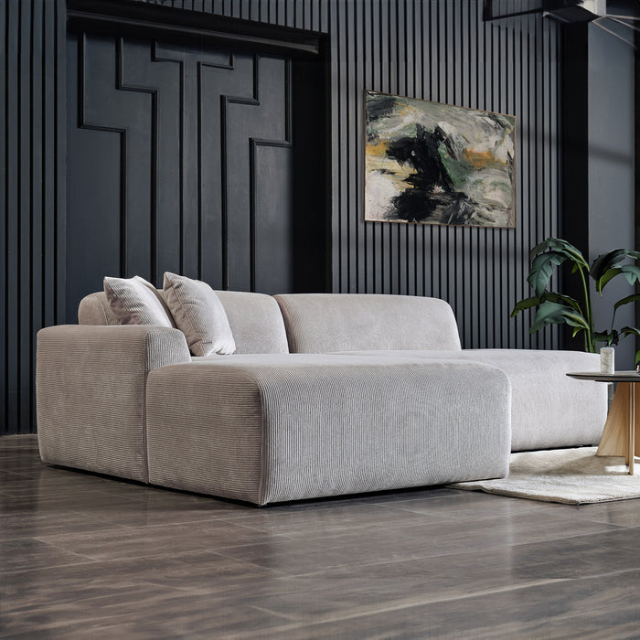 Contemporary Corduroy Chaise Sofa Sectional 102” – in room setting