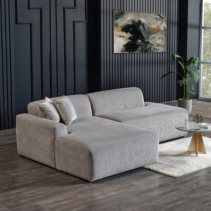 Contemporary Corduroy Chaise Sofa Sectional 102” – in room setting