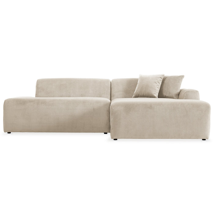 Contemporary Corduroy Chaise Sofa Sectional 102” – Mar Modern L-Shape Corduroy Couch (3 Colors) in beige.