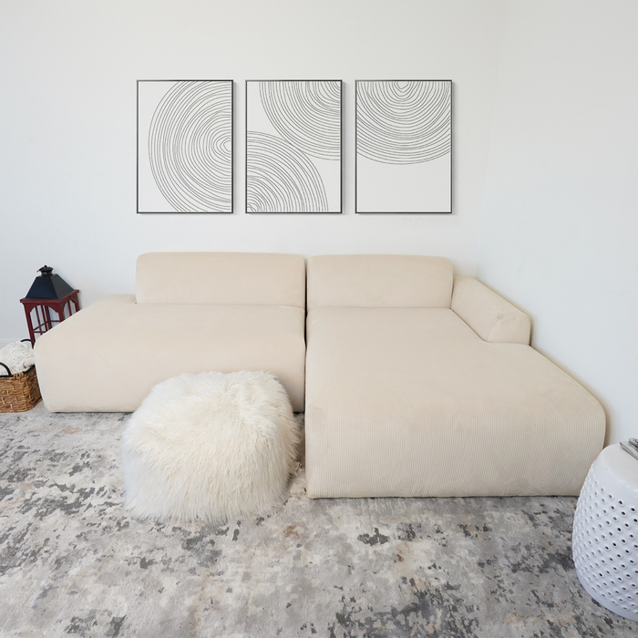 Contemporary Corduroy Chaise Sofa Sectional 102” – Mar Modern L-Shape Corduroy Couch (3 Colors) in a stylish living room.