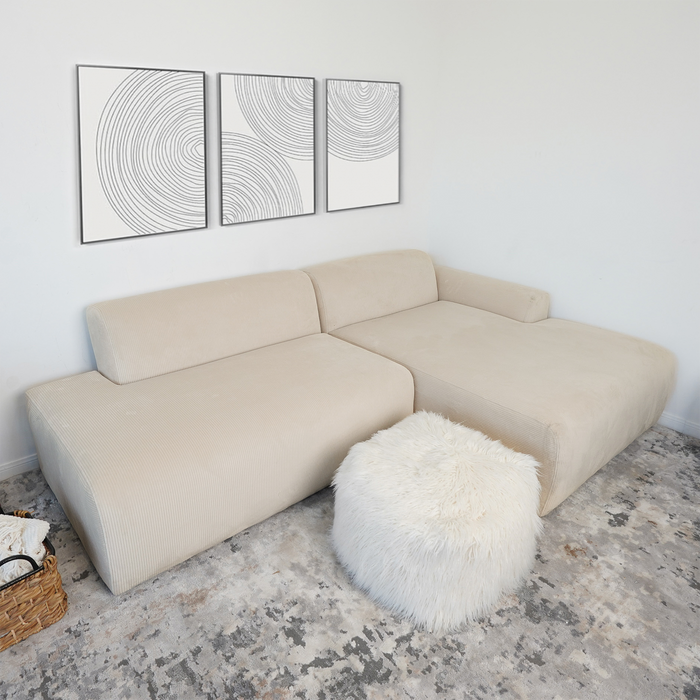 Contemporary Corduroy Chaise Sofa Sectional 102” – in room setting