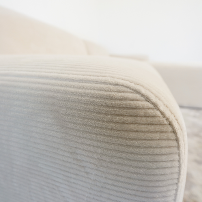 Detail of the armrest on the Contemporary Corduroy Chaise Sofa Sectional 102” – Mar Modern L-Shape Corduroy Couch.