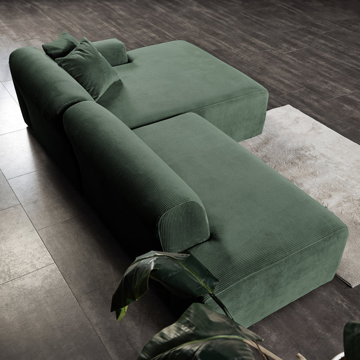 Contemporary Corduroy Chaise Sofa Sectional 102” – Mar Modern L-Shape Corduroy Couch (3 Colors) in green from above.
