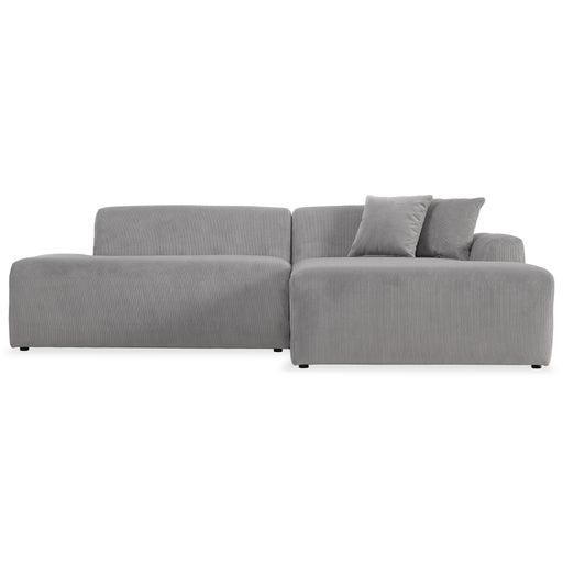 Contemporary Corduroy Chaise Sofa Sectional 102” – Mar Modern L-Shape Corduroy Couch (3 Colors) in gray fabric.