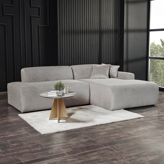 Contemporary Corduroy Chaise Sofa Sectional 102” – Mar Modern L-Shape Corduroy Couch (3 Colors) in a stylish living room.