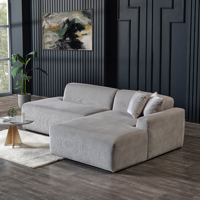 Contemporary Corduroy Chaise Sofa Sectional 102” – in room setting