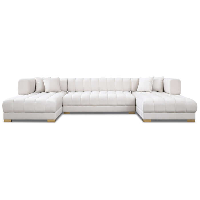 Tufted Velvet Dual Chaise Sectional Sofa 142" – Marlow U-Shaped Velvet Sectional (Ivory or Cognac) displayed in plush velvet.