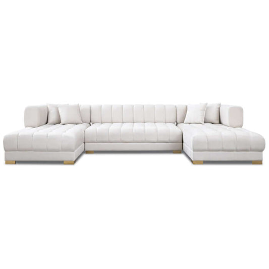 Tufted Velvet Dual Chaise Sectional Sofa 142" – Marlow U-Shaped Velvet Sectional (Ivory or Cognac) displayed in plush velvet.