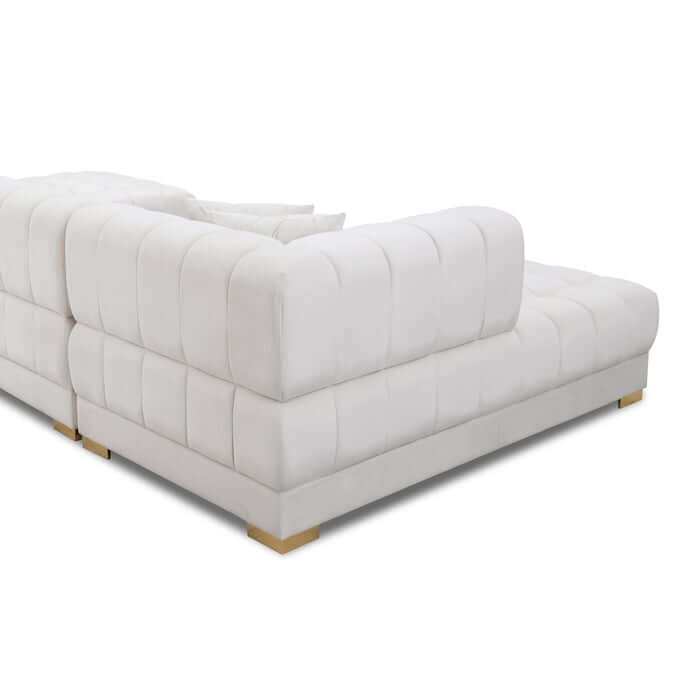 Tufted Velvet Dual Chaise Sectional Sofa 142" – Marlow U-Shaped Velvet Sectional (Ivory or Cognac) side view