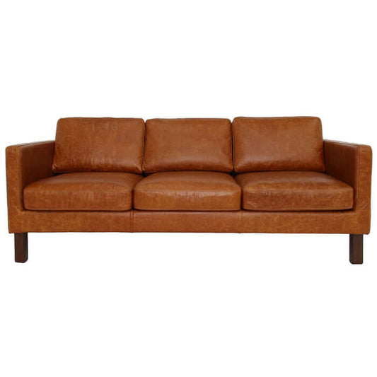 Memphis MCM Cognac Buffalo Leather Sofa 83"